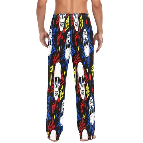 Qilmy Skulls Men's Cotton Pajama Pants, Lightweight Lounge Sleepwear with Drawstring and Pocket3