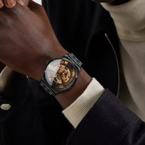 Image of FORSINING Men's Automatic Watch with Mechanical Movement, Skeleton Dial and Leather Band