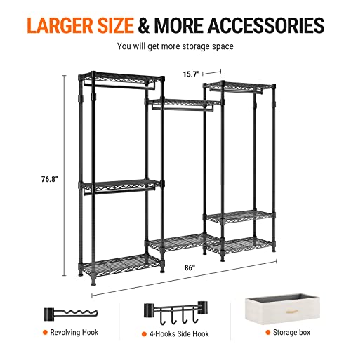 Acmetop Portable Wardrobe Closet, 86 Inch Heavy Duty Clothes Rack For Hanging Clothes Free Standing Closet With 4 Hang Rods, 8 Shelves, 1 Storage Box & 2 Adjustable Side Hooks, Max Load 800Lbs #TOP2
