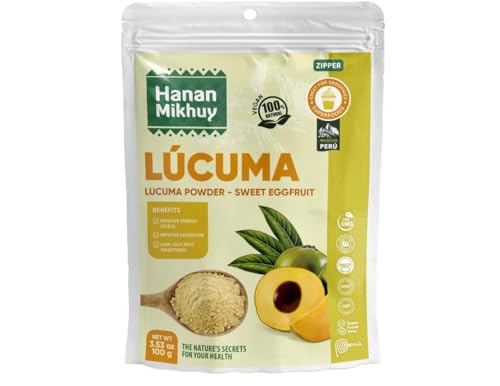 HANAN MIKHUY Lúcuma en Polvo 100g - 100% Natural Lucuma Powder for Energy, Digestion & Low-Glycemic Sweetening, Vegan, Non-GMO, Gluten-Free, Keto from Peru (3.53oz)