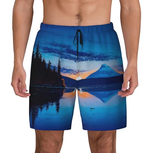Men's Swim Trunks Quick Dry Board Shorts Blue Sunset Beach Shorts with Pocket Bathing Suits for Men