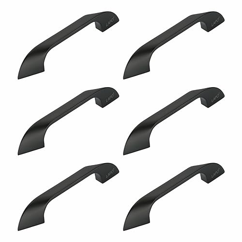 Image of LAPO 4 Inch Cabinet Handles for Kitchen Drawer, Wardrobe and Cupboard Use, Neat Surface Finish, Easy Quick Fit, 3 Years Warranty (96mm, Black Finish, Pack of 6) - Twist