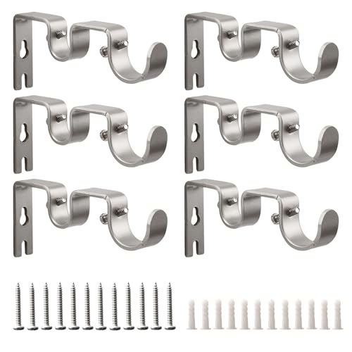 Shonmogar Double Curtain Rod Bracket,6 Pack Metal Curtain Rod Holders for Wall,Sturdy Curtain Rod...