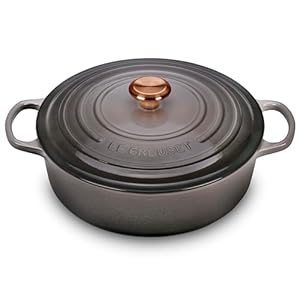 Le Creuset Signature 6.75-quart Round Wide Oven with Copper Knob – Enameled Cast Iron (Oyster)