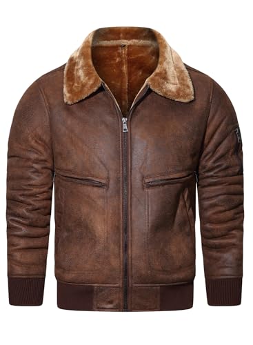 HOOD CREW Men’s Faux Fur Leather Jacket Autumn...