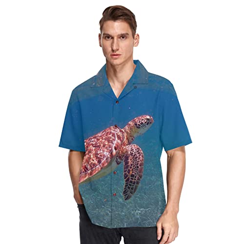 KAAVIYO Tortue De Mer Bleue Art Chemise Hawaïenne Homme Manches Courtes Funky Casual Button Down Avant Plage Courtes Cover