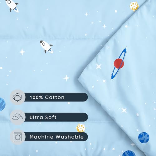 Image of Wake In Cloud - Cot Nap Mat with Pillow and Blanket, 100% Cotton Fabric, for Toddler Kids Boys Girls Ages 3 Plus in Daycare Kindergarten Preschool, Stars Space Rockets