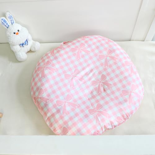 Image of Newborn Lounger Cover, Soft Comfortable Baby Lounger Cover, 1 Pack Reversible Removable Slipover for Infant Lounger Pillow, Pink Gingham Bow (Lounger not Included)