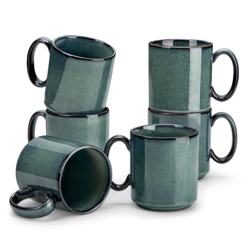 vancasso STARRY Ceramic Coffee Mugs Set of 6, 12 Oz Coffee Cups for Latte, Cappuccino, Tea & Hot Cocoa, Artisan Modern Style for Coffee Bar, Home & Kitchen, Microwave & Dishwasher Safe, Green