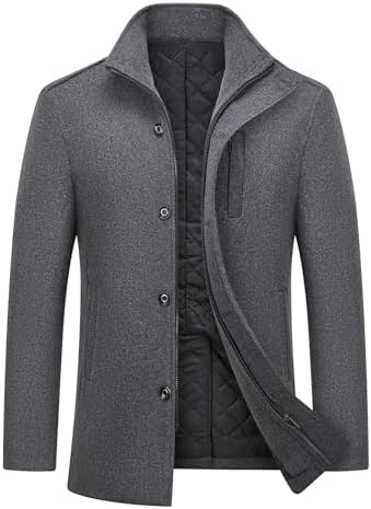 MODFUL Herren Wintermantel Wolle Warm Kurzmantel mit Stehkragen | Herren Wollmantel Winter Gefüttert Winterjacke Slim Fit Mäntel für Business Freizeit Casual