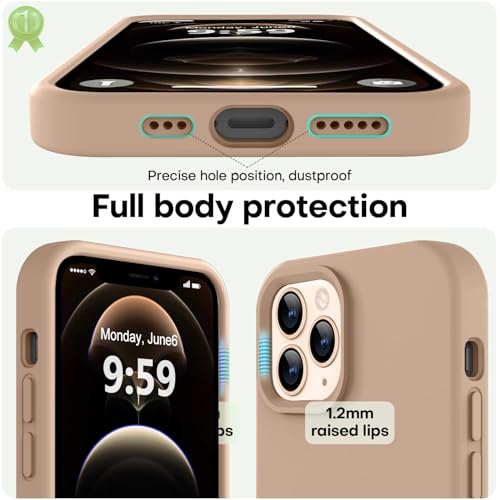Image of LOVE 3000 Compatible with iPhone 12 Pro Max Phone Case | Thickening 2.1 MM Liquid Silicone | Anti-Scratch Microfiber Lining | Full-Body Duty Heavy Protection Case for Men, Light Brown