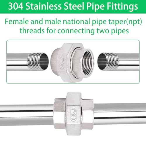 Image of 1Pcs 304 Stainless Steel Union, 1 inch NPT Female to 1 inch NPT Female Thread Cast Pipe Fitting Hex Head for Industrial, Class 150