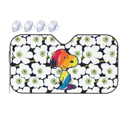 Asamike 車用サンシェード 日除け スヌーピー アニメ かわいい フロントサンシェード 吸盤付き 簡単取り付け 夏 遮光 断熱 軽量 折りたたみ コンパクト 暑さ対策 UVカット 日よけ 紫外線対策 日焼け防止 カー用品140×76cm