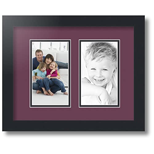 ArtToFrames Collage Photo Frame Double Mat with 2-4x7 inch Openings with Black Frame and Ruby Top Mat