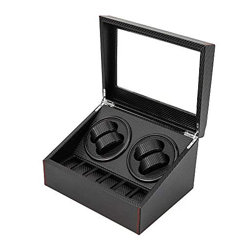 KinHall Uhrenbeweger fur Automatikuhren 4+6Uhren, Uhrenwender Uhrenvitrine Watch Winder Box für alle Automatikuhren Mechanischen mit leisem für 10 Uhren, 2 Drehmodi Cover