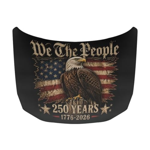 Image of Vintage Patriotic Print Car Hood Cover Elastic Washable Dustproof Engine Cover Decoration, Automotive Hood Covers Suitable for SUV Van Pickup