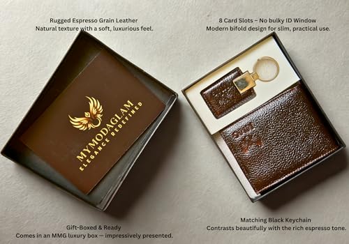 MYMODAGLAM™ RFID Leather Wallet & Keychain Set for Men – Minimalist Style with Gift Packaging (Deep Espresso Brown)2