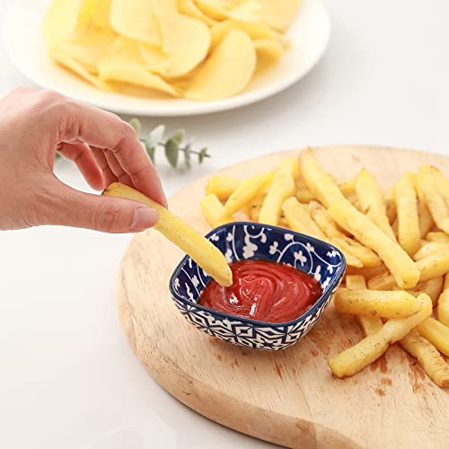 Selamica Ceramic 2.6 Oz Square Dipping Bowl Set, Soy Sauce Dish 3 Inch Small Bowls For Ketchup Condiments Side Dish Bbq, Ramekins Oven Safe, Stackable, Set Of 6, Vintage Blue #TOP5