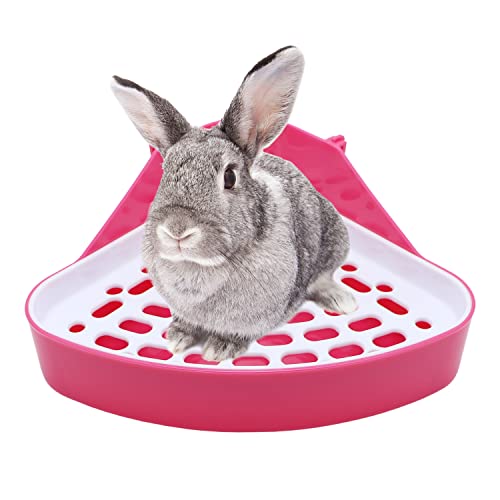 Litewoo Rabbit Litter Box Toilet Bunny Corner Litter Pan Pet Toilet Potty for Guinea Pigs Hamster Chinchilla Ferret Rabbit Small Animal (Pink)