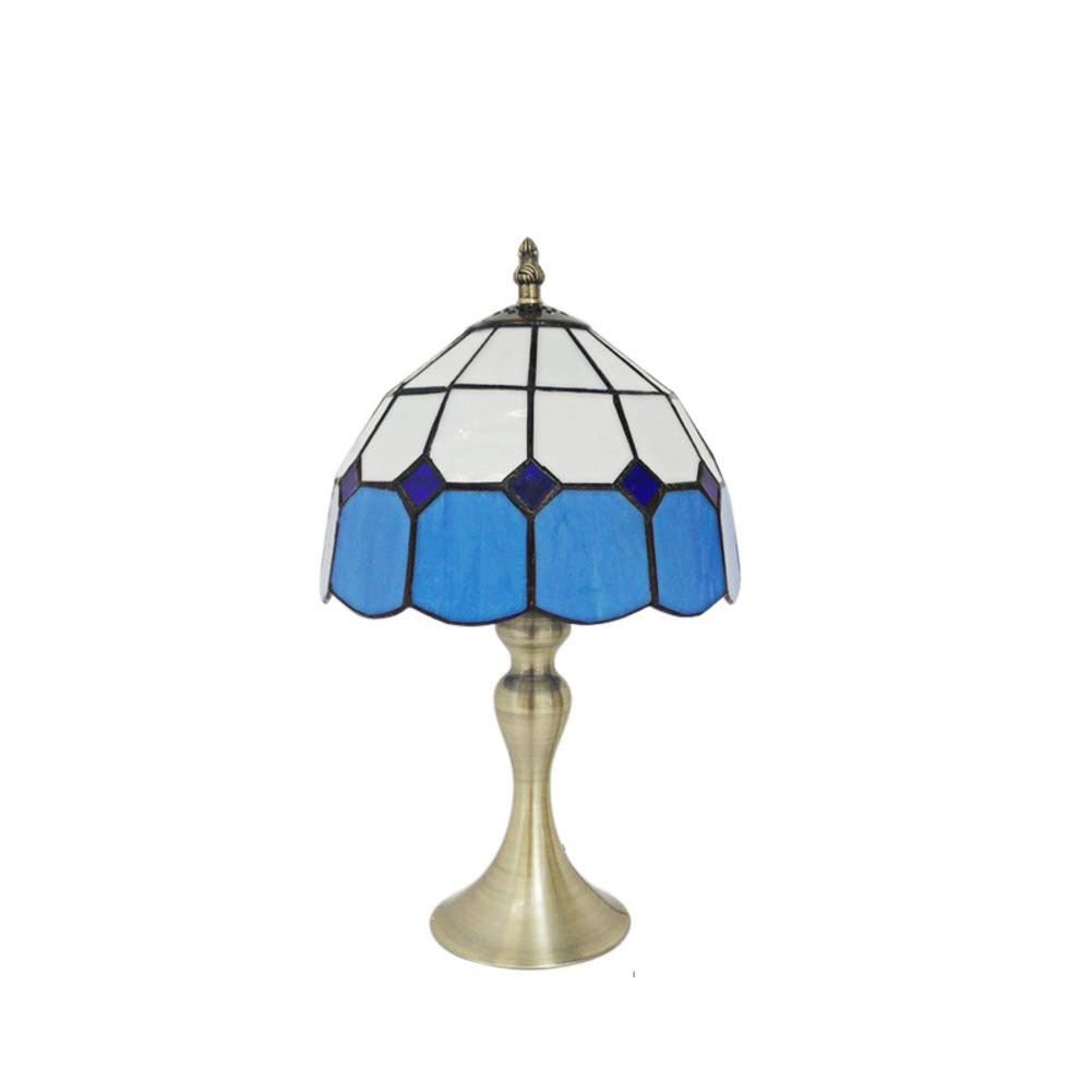 CUICANTiffany Style Desk lamp,Victorian Blue White Lattice Shade Metal Base E27 Table lamp for Decorative Lighting Night Lights-Blue A 37x20cm(15x8inch)