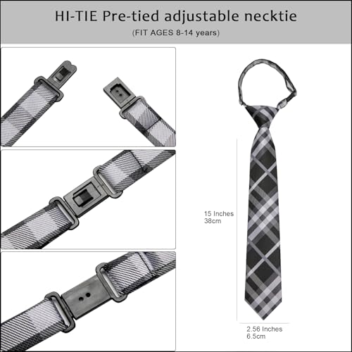 Image of Hi-Tie Father and Son Tie Set Striped Plaid Ties for Men and Boys Silk Necktie Pocket Square Set for Wedding Gifts