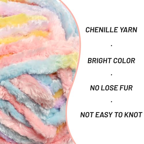 Image of Fuzzy Chunky Chenille Yarn for Crocheting,Soft Plush Yarns for Hand Knitting,Bulky 3x100g(3x49.2 yd) Baby Blanket Yarn for Crocheting Amigurumi,Crochet Fluffy Velvet Yarns (3 Macaron)