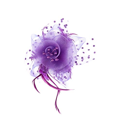 Penas de cabelo para noivas, casamento, Fascinator de malha, penas, coquetel, chá de festa, Roxa, 16