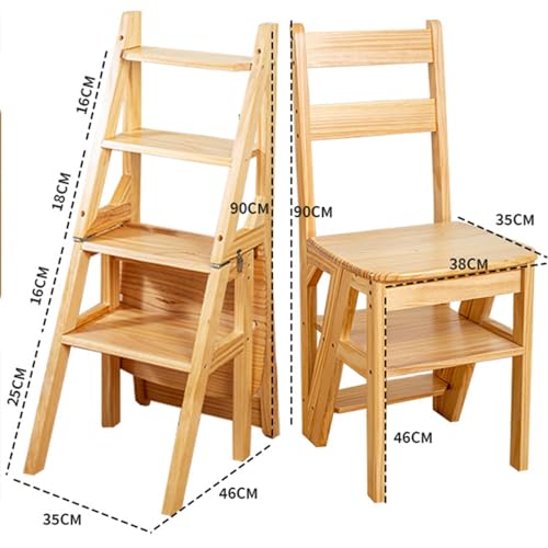 Silla de escalera plegable de madera 4 escalones, escalera convertible para biblioteca 3
