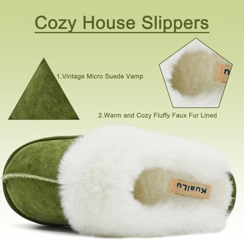 KuaiLu Womens Fluff Dual Memory Foam Slippers Ladies Cozy Arch Support Warm Scuff Slippers Slip on Comfy Winter House Shoes with Non-Slip Indoor Outdoor Hard Sole4
