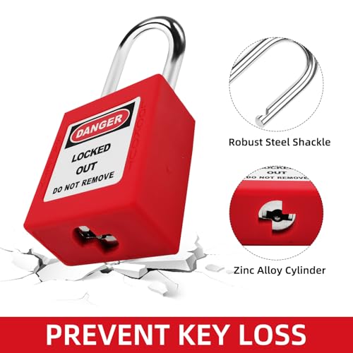 Image of Red Loto Locks Set-10pcs, Lockout Locks, Safety Padlocks, 2 Keys Per Lock, OSHA Compliant