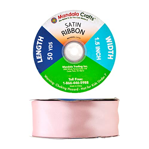 Mandala Crafts Blush Satin Ribbon 1 1/2 Inches Wide For Crafts - Blush Ribbon Satin For Hair - Solid Color Double Faced Satin Ribbon 50 Yards Roll For Wedding Gift Bows #TOP6