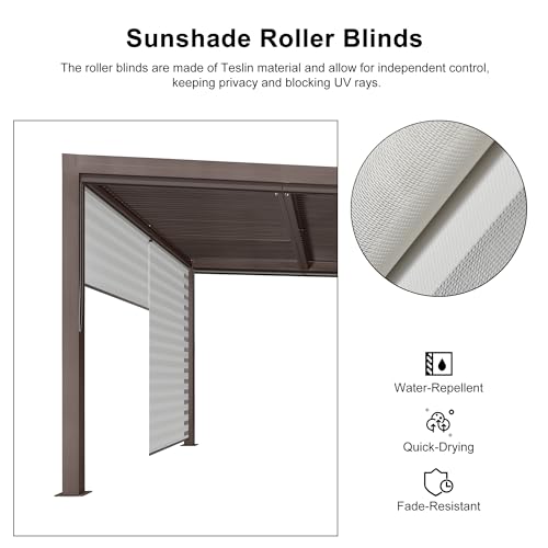 PURPLE LEAF Outdoor 12\' × 20\' Louvered Pergola with Roller Blinds Patio Adjustable Aluminum Canopy Retractable Metal Roof for Deck Outside Backyard Hardtop Gazebo Sun Shade, 2 Short and 1 Long Side - Thumbnail 3
