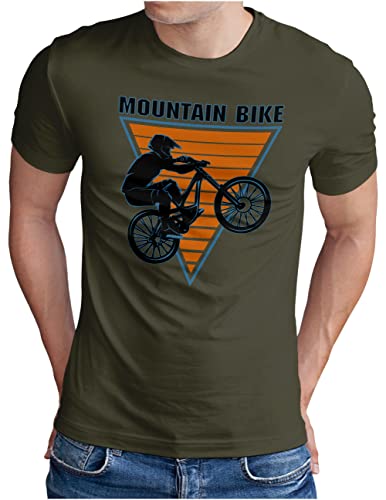 OM3® Mountain Bike T-Shirt - Herren - Fahrrad MTB Bicycle Off-Road Biking Graphic I - Oliv, S