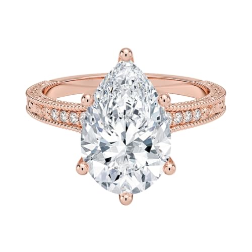 5 Ct Pear Cut Engraved Pave Lab Grown Diamond Ring For Women