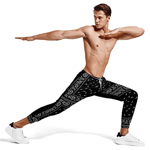 Kybate Bandana Sweatpants For Men, Breathable Black Jogger Pants Stretch Athletic Pants With Elastic Waist, Xl #TOP3