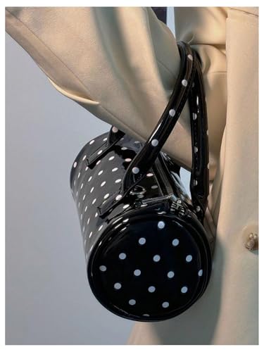 MakeMeChic Women's Polka Dots Cylinder Crossbody Bag Faux Leather Clutch Vintage Fashion Bag4