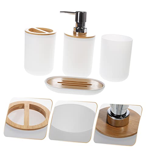 Conjunto de accesorios para baño PRETYZOOM con vaso blanco de PP portátil para cepillo de dientes 7