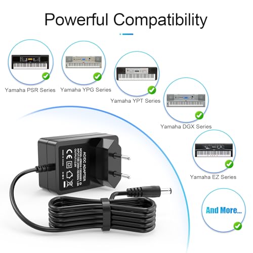 12V DC Netzteil für Yamaha Keyboard Netzteil, AC/DC 12V Adapter Kompatibel mit PSR DGX YPG YPT DD EZ P Digitalpiano, PA130 PA150 YPG-235 YPT-230 YPT-400 Netzkabel