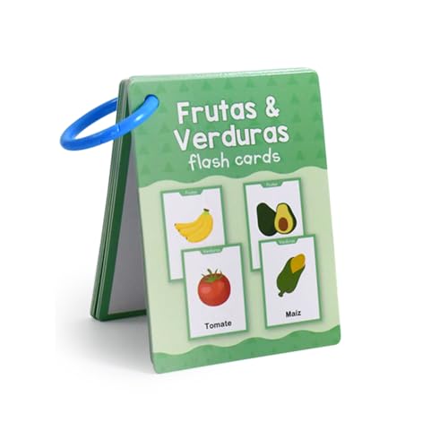 Zwttey Frutas y Verduras Spanish Fruits and Vegetables Vocabulary Flash Cards, Language Learning Classroom Supplies, Words Cognitive Cards for Preschool Kindergarten Teaching Aids