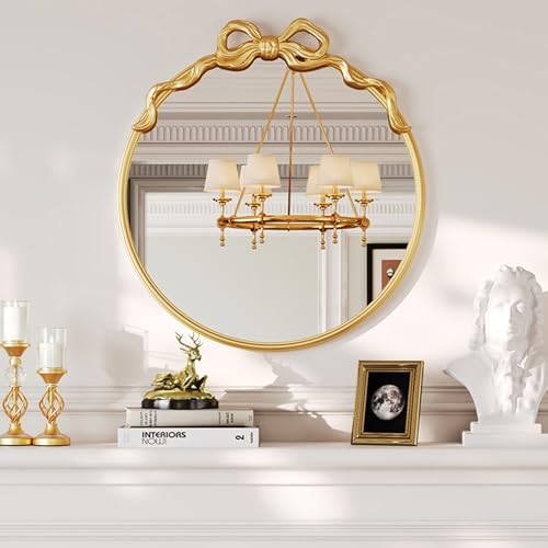 Uniclinens Gold Round Bow Wall Mirror 21" - Large Decorative