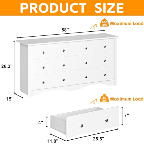image for Furmax 6 Wood Drawers Dresser for Bedroom, Double Dresser for TV up to