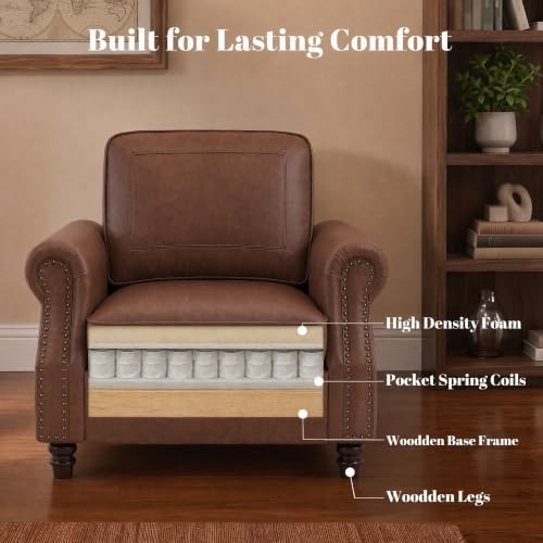 Image of Kingfun Faux Leather Accent Chair with Rolled Arms,Rust