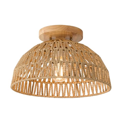 ALAISLYC 1 Pack 13 Inch Rattan Flush Mount Ceiling Lights Farmhouse Boho by ALAISLYC - Used condition - Image 8