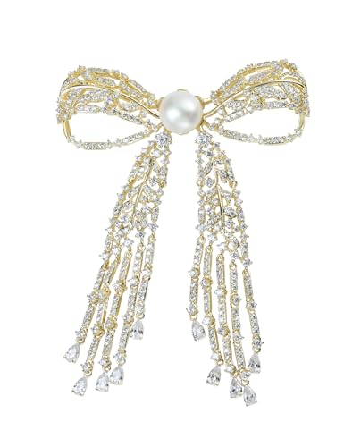 Image of Elegant Love Bow Brooch Micro Pave Cubic Zirconia Bowknot Wedding Bride Mother Brooch Pin Ribbon Shape Jewelry Brooch Breastpin