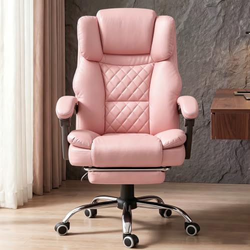 Image of GTPLAYER Executive Office Chair Big and Tall Leather Gaming Chair with Pocket Spring Cushion & Ergonomic Lumbar Support for Lower Back Pain Relief, Comfy Desk Chair with Footrest, Pink