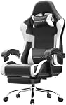 Ergonomic Gaming Chair with Footrest, Heavy Duty 330lbs Office Chair, Massage Lumbar Support, Adjustable Height & Headrest Pillow, Comfortable for Back Pain Relief, Streaming, Long Gaming, White