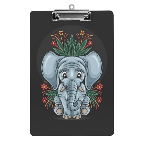 Porte-formulaires avec pince A4 et motif éléphant fleuri, clipboard rigide pour document