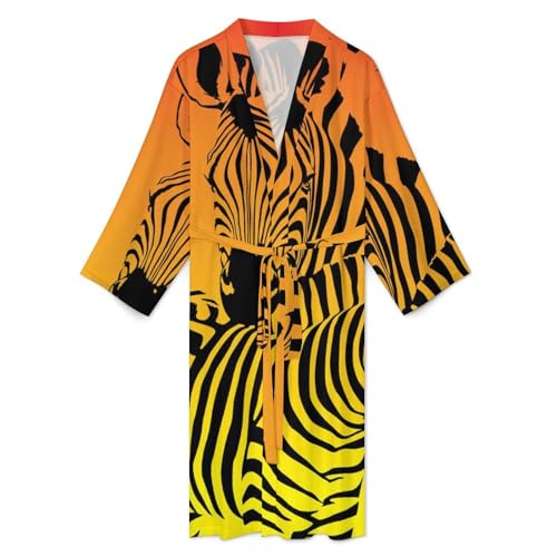 Abstract Zebra Animal Pattern Mens Nightgown Lightweight Knee Long Bath Robe Spa Bathrobe Loungewear3