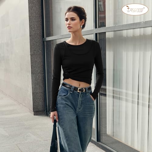 JASGOOD Women Leather Belt for Pants Jeans Casual Fashion Ladies Skinny Leather Waist Belt for Dress with Gold Buckle3