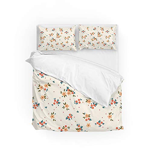 Housse de couette fleur orange et taie d'oreiller ultra doux CHEHONG